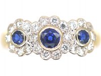 18ct Gold Triple Cluster Ring set with Sapphires & Diamonds by Charles Green & Sons