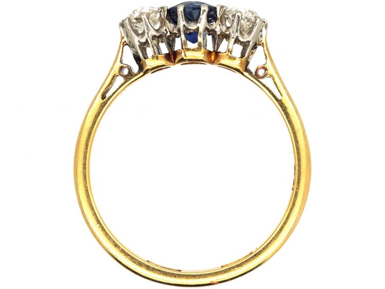 Early 20th Century 18ct Gold & Platinum, Sapphire & Diamond Three Stone Ring