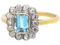 18ct Gold, Aquamarine & Diamond Cluster Ring