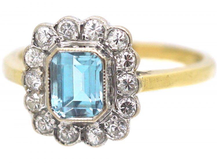 18ct Gold, Aquamarine & Diamond Cluster Ring