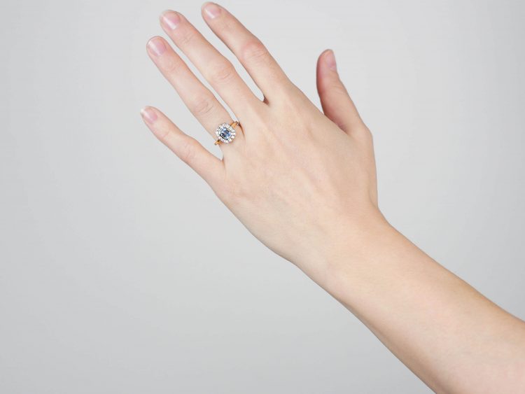 18ct Gold, Aquamarine & Diamond Cluster Ring