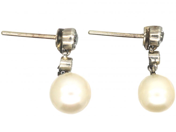 Edwardian Natural Pearl & Diamond Drop Earrings