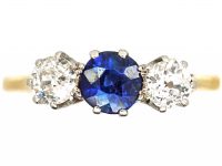 Early 20th Century 18ct Gold & Platinum, Sapphire & Diamond Three Stone Ring