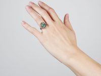 Large French Early 19th Century Emerald & Rose Cut Diamond Cluster Ring