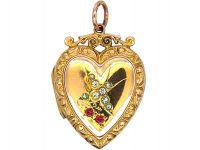 Edwardian 9ct Gold Back & Front Heart Shaped Locket with Paste Set Swallow Motif