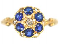 Edwardian 18ct Gold Sapphire & Diamond Cluster Ring