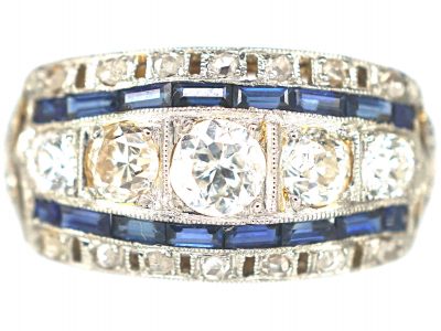 Art Deco 18ct Gold & Platinum, Sapphire & Diamond Ring