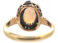 Edwardian 18ct Gold, Opal & Diamond Oval Cluster Ring