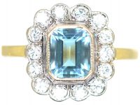 18ct Gold, Aquamarine & Diamond Cluster Ring