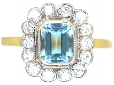 18ct Gold, Aquamarine & Diamond Cluster Ring
