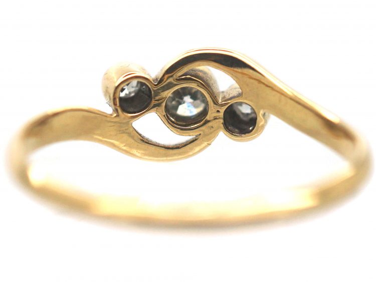 Edwardian 18ct Gold & Platinum, Three Stone Diamond Crossover Ring