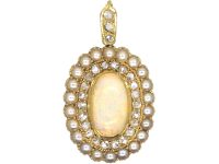 Edwardian 15ct Gold, Opal, Natural Split Pearl & Rose Diamond Pendant