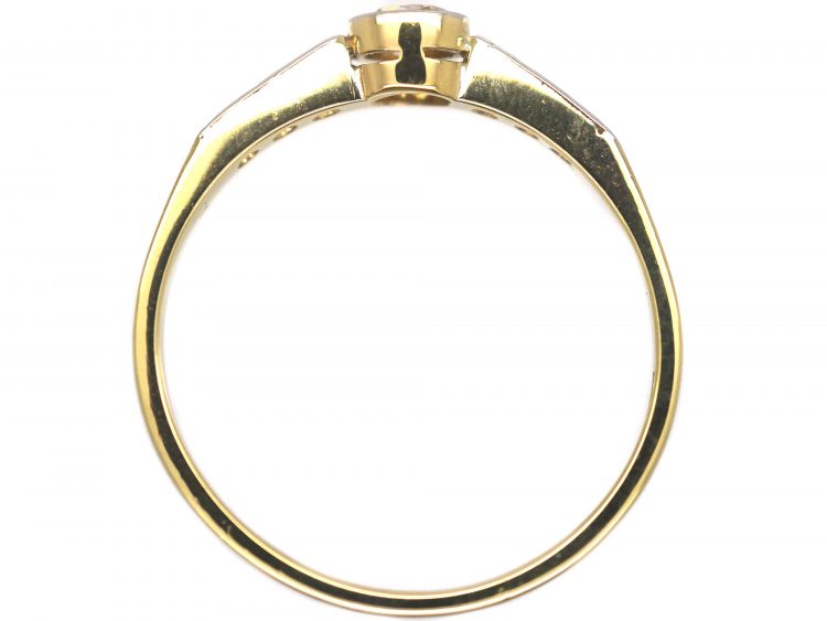 Art Deco 18ct Gold & Platinum, Diamond Solitaire Ring with Rose Diamond Set Shoulders