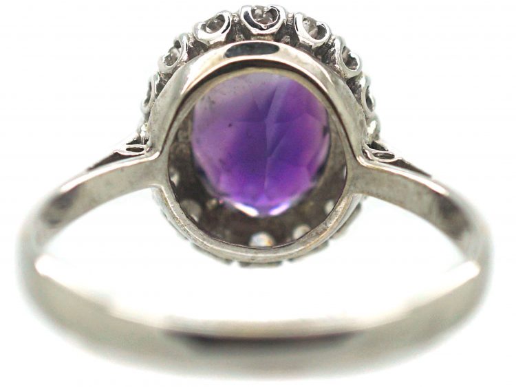 18ct White Gold, Amethyst & Diamond Oval Cluster Ring
