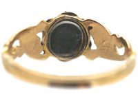 Regency 15ct Gold Ruby & Natural Split Pearl Cluster Ring with Turquoise set Shoulders & Glazed Locket on Reverse