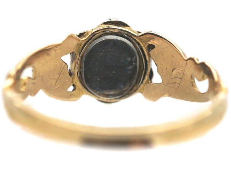 Regency 15ct Gold Ruby & Natural Split Pearl Cluster Ring with Turquoise set Shoulders & Glazed Locket on Reverse