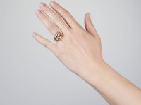Edwardian 18ct Gold Double Snake Ring set with a Sapphire & a Diamond