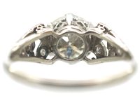 Art Deco Platinum, Solitaire Diamond Ring with Diamond Set Shoulders