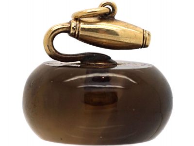 Victorian 15ct Gold & Smokey Quartz Curling Seal with Monogrammed Intaglio