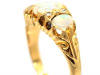 Edwardian 18ct Gold Three Stone Opal & Diamond Ring