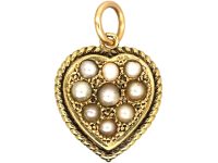 Victorian 18ct Gold, Diamond & Natural Split Pearl Reversible Heart Pendant