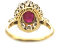 French 18ct Gold, Ruby & Diamond Cluster Ring with Diamond Set Shoulders