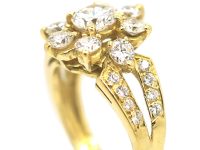 French 18ct Gold Diamond Cluster Ring with Split Shoulders set with Diamonds