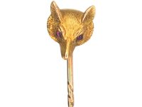Edwardian 15ct Gold Fox Head Tie Pin With Ruby Eyes