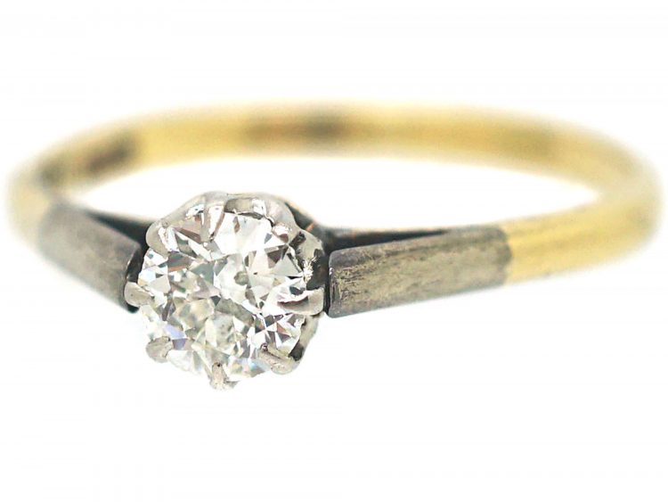Art Deco 18ct Gold & Platinum, Diamond Solitaire Ring