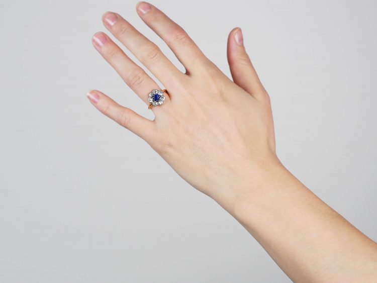 Edwardian 18ct Gold & Platinum, Sapphire & Diamond Cluster Ring