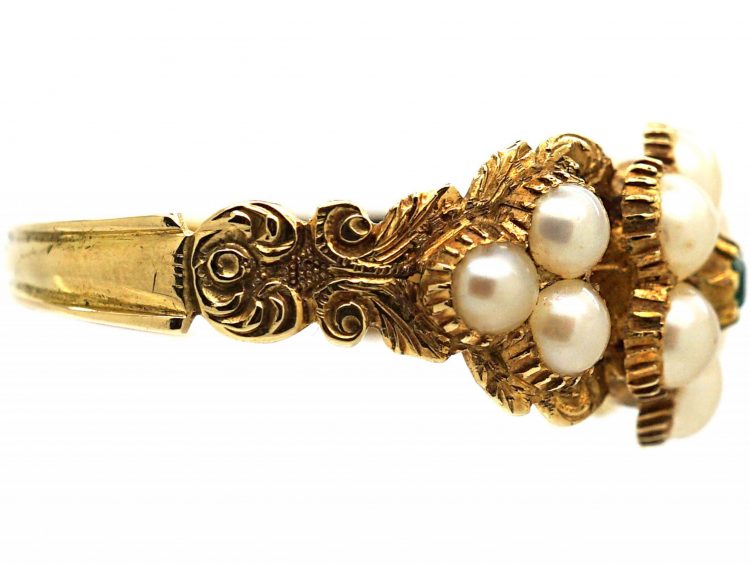 Regency 15ct Gold, Natural Split Pearl & Emerald Cluster Ring