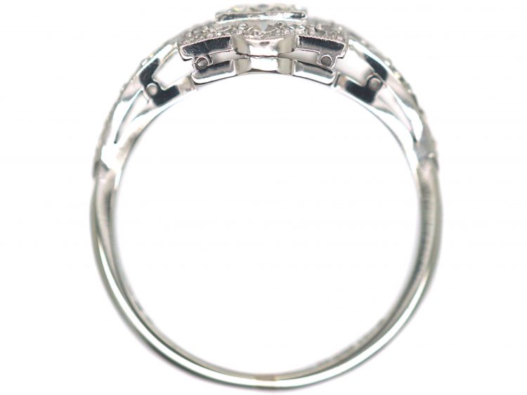 Art Deco Platinum & 18ct White Gold Square Cluster Ring with Entwined Shoulders