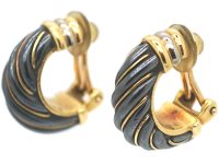 French 18ct Gold & Silverium Cartier Hoop Clip On Earrings in Original Cartier Case