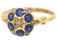 Edwardian 18ct Gold Sapphire & Diamond Cluster Ring
