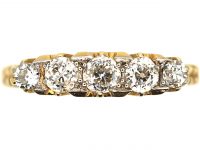 Edwardian 18ct Gold Five Stone Diamond Carved Half Hoop Ring