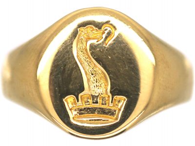 18ct Gold Signet Ring with Intaglio of a Serpent & Crown