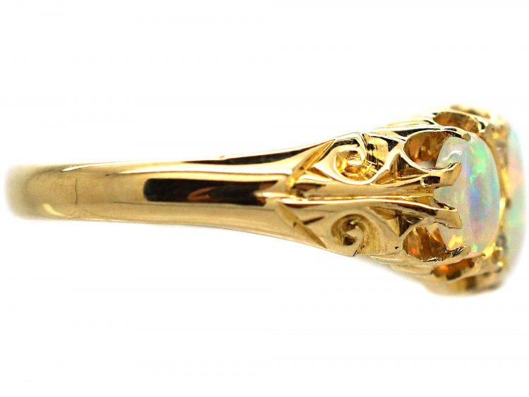 Edwardian 18ct Gold Three Stone Opal & Diamond Ring