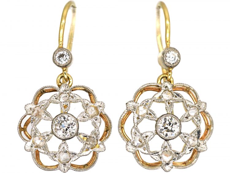 Edwardian 18ct Gold & Diamond Drop Stars Earrings