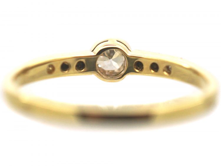 Art Deco 18ct Gold & Platinum, Diamond Solitaire Ring with Rose Diamond Set Shoulders