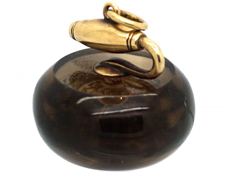 Victorian 15ct Gold & Smokey Quartz Curling Seal with Monogrammed Intaglio