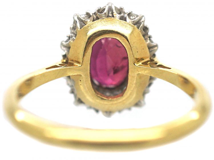 18ct Gold, Ruby & Diamond Oval Cluster Ring