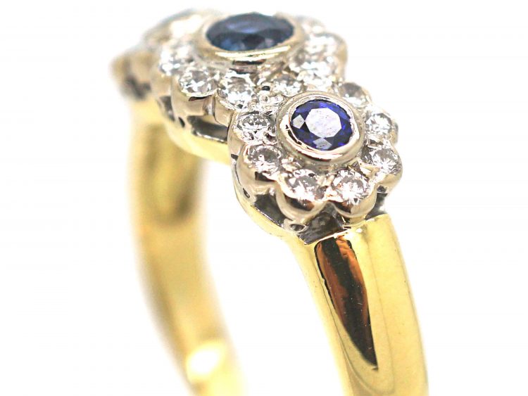 18ct Gold Triple Cluster Ring set with Sapphires & Diamonds by Charles Green & Sons