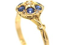 Edwardian 18ct Gold Sapphire & Diamond Cluster Ring