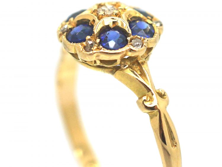 Edwardian 18ct Gold Sapphire & Diamond Cluster Ring