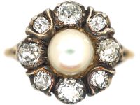 Edwardian 18ct Gold & Silver, Pearl & Diamond Cluster Ring