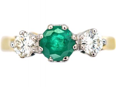18ct Gold Three Stone Emerald & Diamond Ring