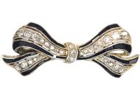 Art Deco 18ct Gold & Platinum, Onyx & Diamond Bow Brooch