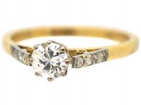 18ct Gold & Platinum, Single Stone Diamond Ring with Diamond Set Shoulders