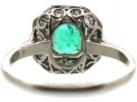Art Deco Platinum, Emerald & Diamond Octagonal Cluster Ring