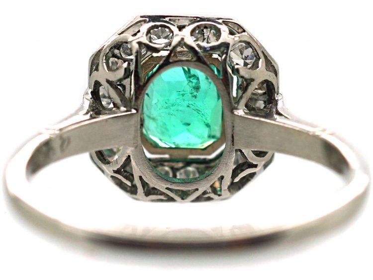 Art Deco Platinum, Emerald & Diamond Octagonal Cluster Ring